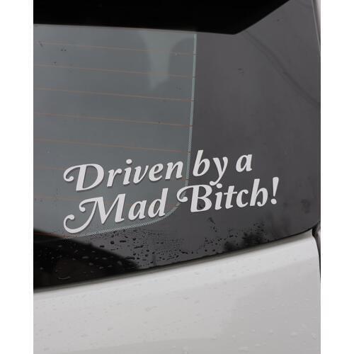 ZTTZDY 20CM*6.4CM Driven By A Mad Bitch Interesting Car Sticker Decal Black Silver Vinyl ZJ2-0118