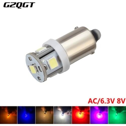 10X 6V 6.3V 8V !! Ultra Bright AC BA9S 2835 5 SMD Car LED Light Interior Bulbs White Blue Red Yellow Reverse Light Reading Lamps