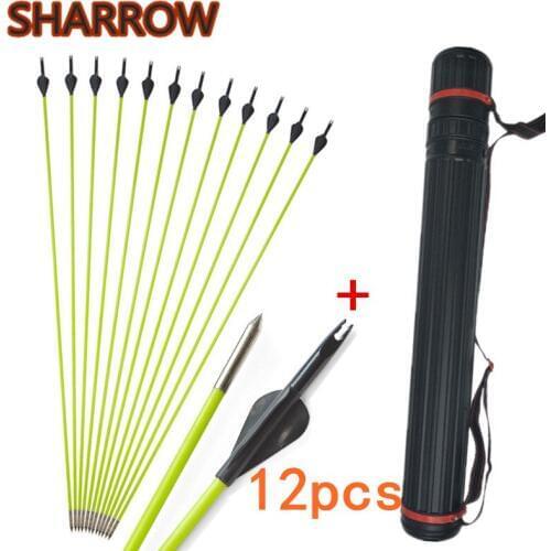 12pcs 30" Archery Fiberglass Arrows OD 5mm SP 600 Glassfiber Arrow With Arrow Tube For Bow Shooting Training Target Accessories