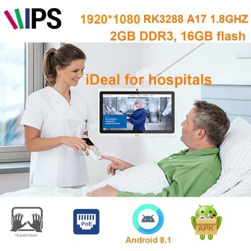 13.3 inch Android POE tablet pc in white ideal for hospitals, health care centers (1920*1080, IPS, Rockchip3288, 2GB DDR3, 16GB)