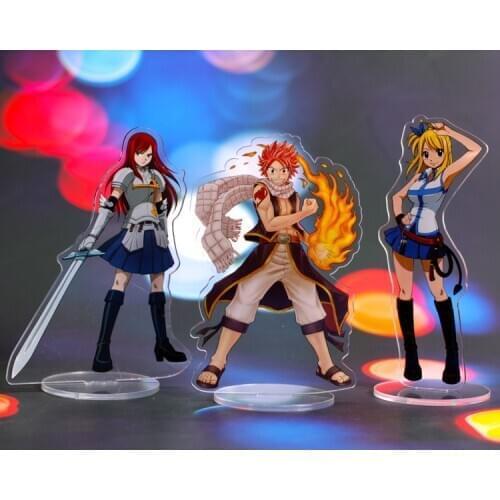 13cm Japan Hot Anime FAIRY TAIL Natsu Lucy Erza Acrylic Stand Figure Mdoel Toys Cake Decoration