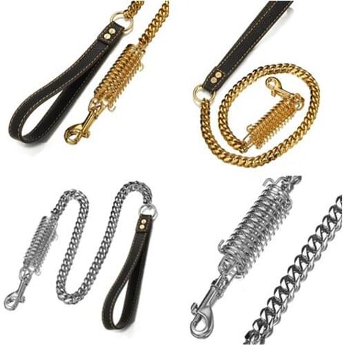 15mm Wide 316L Stainless Steel Pet Dog Collar Trainning Dog Leash with 9inch Black Leather Cord