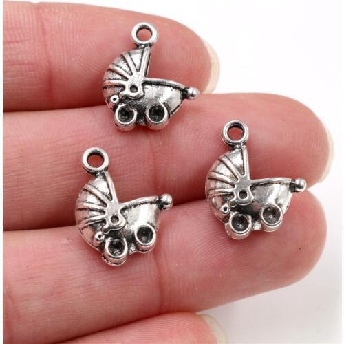 17x14mm 10pcs Antique Silver Plated Baby Carriage Handmade Charms Pendant:DIY for bracelet necklace-Q4-39