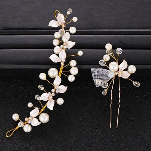 2pcs Rhinestone Wedding Hair Pins Pearl Crystal Flower Bridal Hair Jewelry Handmade Hairband Bride Wedding Hair Accessories