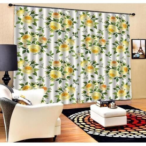 3d Curtains Green leaf yellow Flowers print Customized 3D Blackout Curtains Living Room Bedroom Hotel Window