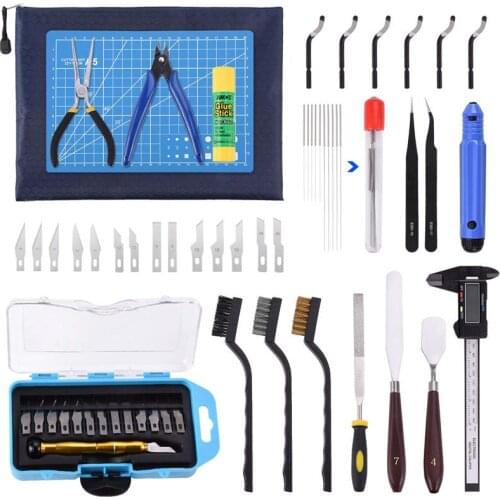 45pcs 3D Printer Tool Kit Including Carving Knife Cleaning Needle Tweezers Pliers Scraper Basic Tools with Storage Bag