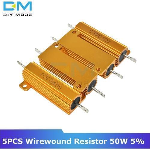 5PCS 0.5R 1R 2R 4R 6R 8R 10R 20R 50W 5% +5% -5% Aluminum Shell Housed Case Power Wirewound Resistor 0.5/1/2/4/6/8/10/20/100 Ohm