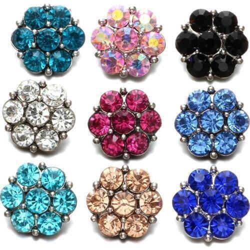 9 Color Flower Shape Rhinestone Style Metal Charms 18mm Snap Button Jewelry For Snap Bracelet Snaps Jewelry KZ0601
