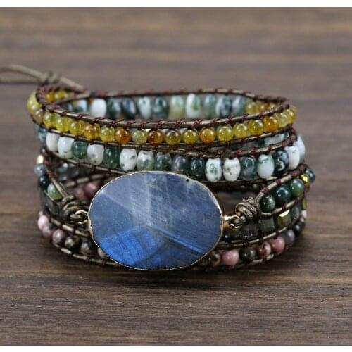 Agate Natural Stone Hand Woven Multi-layer Leather Bracelet Creative National Wind Bracelet Bracelet for Women