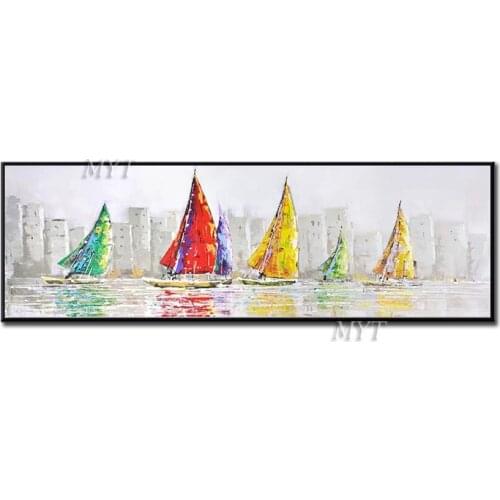 Coloured Ships Parade On The Sea Abstract Oil Painting On Canvas Living Room Home Pictures Modern Wall Art 100% Handpainted