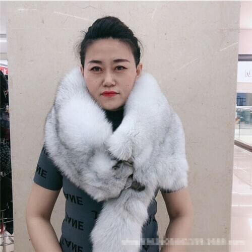 Long Fox Fur Shawl Luxury Genuine Fox Skin Shawl Whole Fox skin Stole with Tails Natural Fox fur Scarf