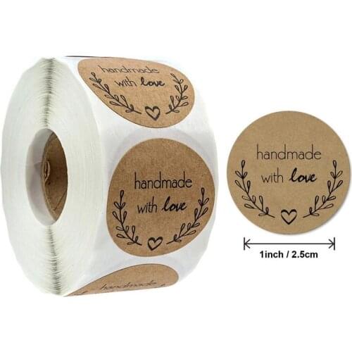 Good Quality Kraft Color Paper 2.5cm Dia In Stock Sticker Disposable Product Handemade 4 Designs Thankyou Adhesive Stickers