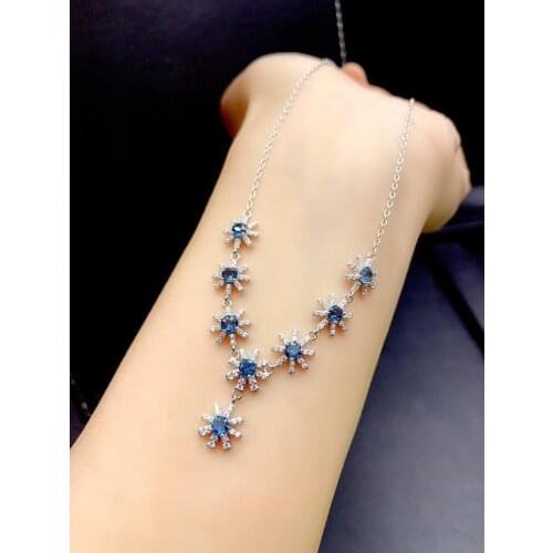 Chic exquisite blue Topaz necklace for women birthday gift natural gem 925 sterling silver date present lucky birthstone