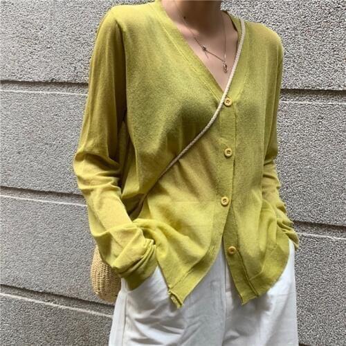 Thin Sweaters Spring Womens 2020 Sweet Sun protection Long sleeve Cardigan Female Summer Elegant v-neck outwear Single Breasted