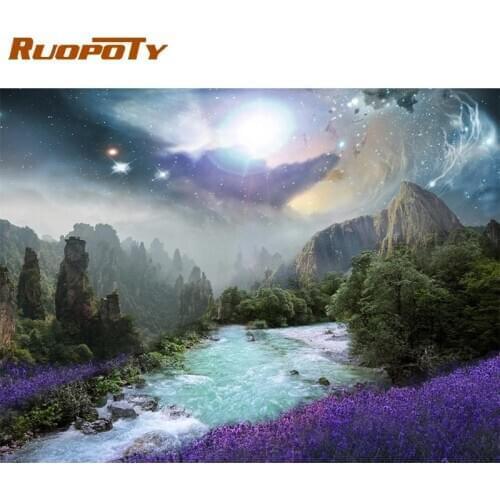 RUOPOTY Frame Picture Diy Painting By Numbers Kits Fantasy River Landscape Paint By Numbers For Adults Diy Gift Home Decoration