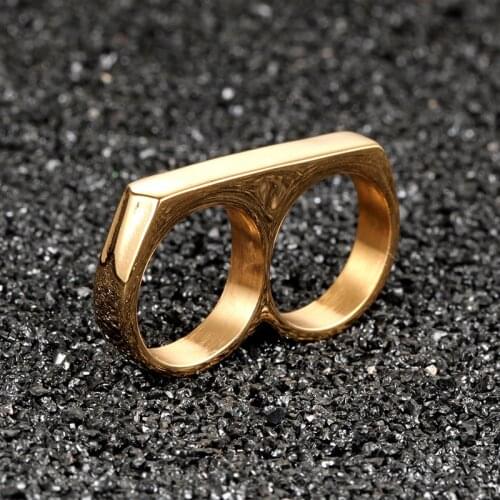 Two-Finger Stainless Steel Glasses Ring Fashion Personality Punk Mens Jewelry Biker Accessories Boyfriend Gifts Wholesale
