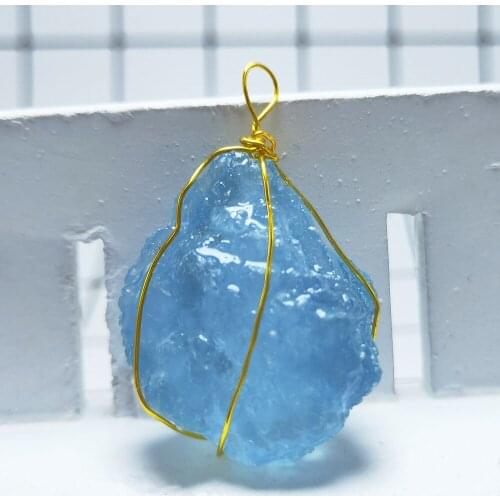 Crystals Healing natural Aquamarine crystal pendant blue AQuamarln quartz Necklace gemstone pendant Chakra