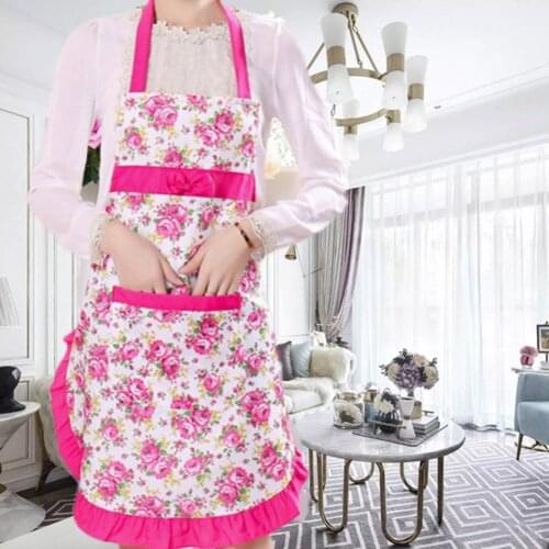 Kitchen Apron Bowknot Flower Pattern Woman Adult Bibs Home Cooking Baking Coffee Shop Cleaning Aprons Kitchen Accessories Dropsh