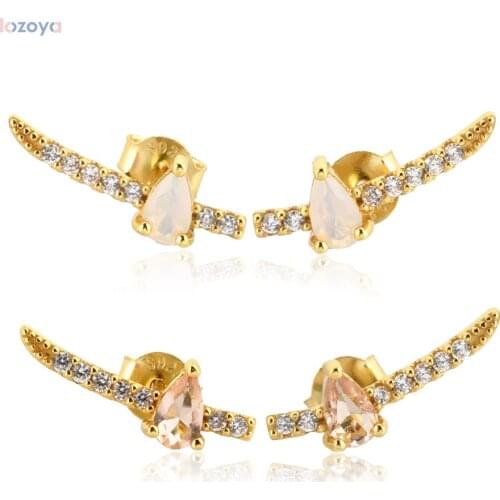 LOZOYA 925 Sterling Silver Ovals Pendiente Piercing 2021 Morganite Stud Earring 18mm Crystal Zircon CZ Line New Luxury Earring