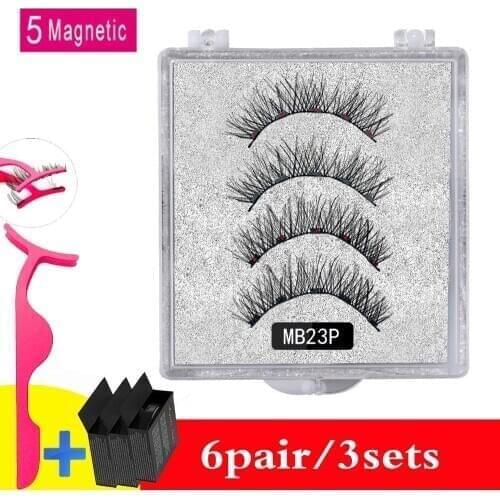 MB White box 3 Set /6 Pair 5 Magnetic Eyelashes Mink lash 3D/6D Natural Lengthening Makeup Magnets False lashes With Gift Box
