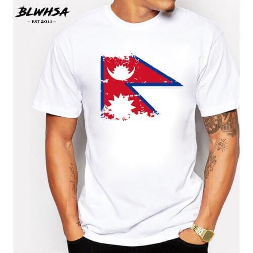 BLWHSA Nepal Flag Printing T shirt Men Casual Short Sleeve 100% Cotton Design T-shirts Fashion Funny Nepal Flag Men Cool Tees