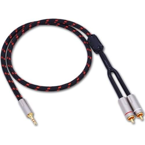 Silver plated 3.5mm to double lotus RCA one-in-two audio cable mobile phone computer connected to audio power amplifier