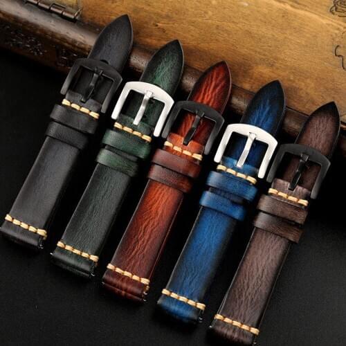 Genuine Cow Leather Watch Strap Accessories Hand Rubbed 18mm 20mm 24mm 26mm Switch Ears 22mm for Watches Band Buckle