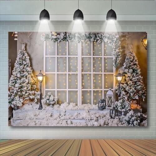 Christmas Party Boken Backdrop Snow Winter Windows Photography Backdrop Newborn Birthday Street Light Photo Background