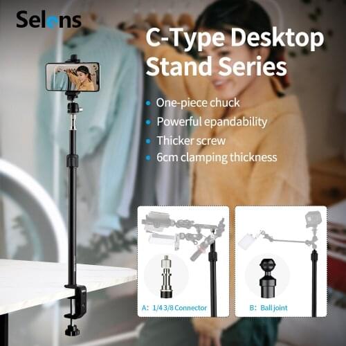 Selens Camera Desk Mount Stand Table Light Clamp Mount with Ballhead 1/4 3/8 Screw for DSLR Camera Ring Light Video Panel Light