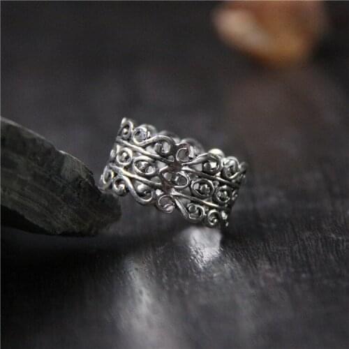 Silver silver S925 pure silver art hollow out personality restoring ancient ways ring Ms. Thai silver wide pasta ring