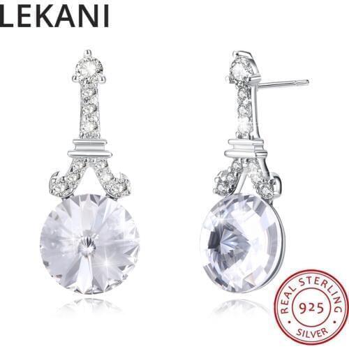 LEKANI Crystals From SWAROVSKI Real 925 Silver Stud Earrings Fine Jewelry For Women Party Wedding Accessories Joyas