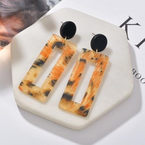 Fashion Leopard Print Multi-Color Acrylic Drop Earrings For Women Personality Simple Geometric Pendant Earrings Square Jewelry