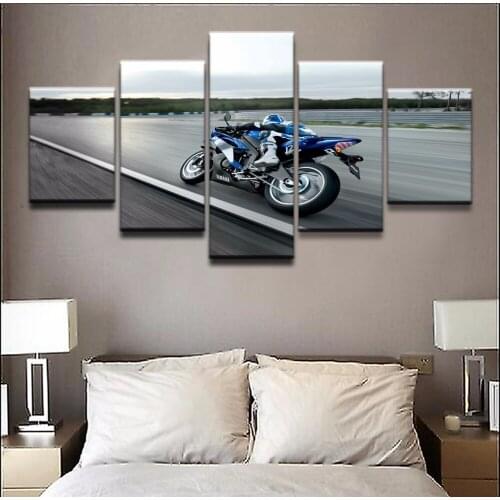Modern Oil Painting Pictures Wall Art Framework 5 Panel Sports Motorcycle Racing Poster Top-Rated Canvas Print Home Decor