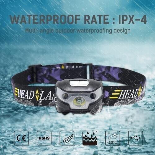 LED Headlamp Body Motion Sensor Headlight USB Rechargeable Outdoor Camping Flashlight Head Torch Lamp Hiking Bicycle Lamp