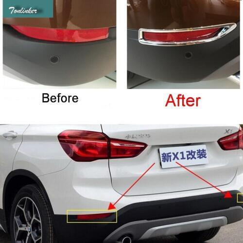 Tonlinker 2 PCS Car Styling DIY ABS Chrom Rear fog light decoration Cover Case stickers for Bmw New X1 2016 Part Accessories