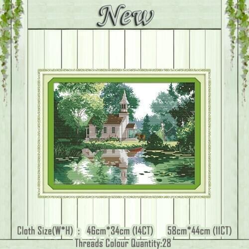 The lakeside houses painting counted printed on the canvas DMC 11CT 14CT kits DIY chinese Cross Stitch embroidery needlework Set