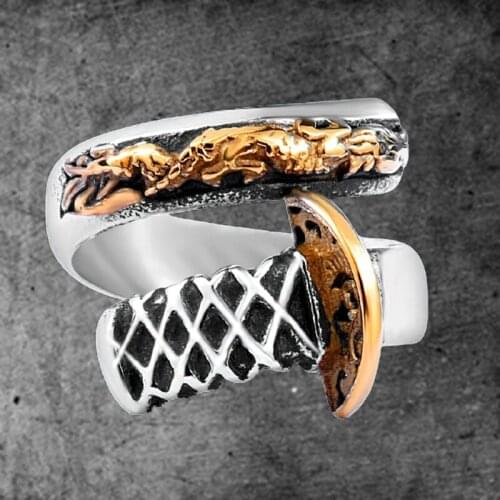 Stainless Steel Japanese Ring Fashion Samurai Sword Knife Man`s Rings Unique Jewelry