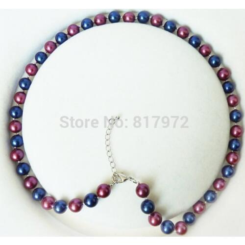 Handmade Natural South Sea Shell Pearl Necklace Fashion Highlight AAA 8MM Bead Blue Purple Necklaces Gift for women Jewelry
