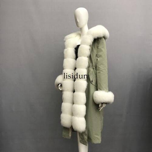 2019 Real fur coat fox parkas winter jacket coat women parka big real raccoon fur collar natural fox fur liner long outerwear