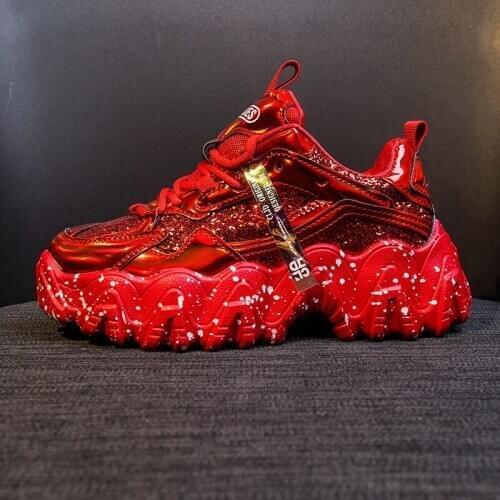 Women Shoes Sneakers Women Luxury Comfortable Glossy Thick Sole Ladies Platform Wave Bottom Trainers Female Running