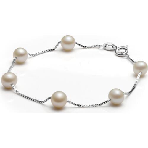 Sinya 925 sterling silver Bracelet Anklet with natural pearls for women girls Mom main length 16cm-19cm optional best Promotion