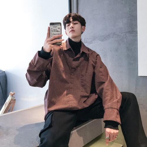 2020 Mens Lattice Printing Long Sleeves Coats Loose Brand Two Pieces Cotton Clothes Fashion In Warm Bottoming Shirts M-2XL