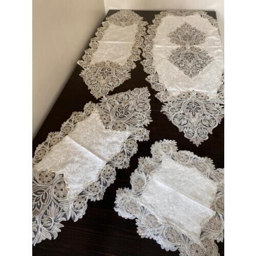 5 Parça Fransız Dantelli Kadife Salon Takımı