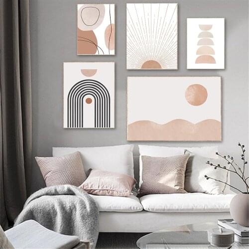 Abstract Geometric Wall Art Poster Sun Moon Mountain Landscape Art Print Line Drawing Canvas Painting Nordic Pictures Home Decor