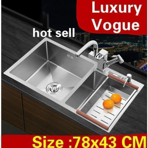 Free shipping Apartment luxury wash vegetables kitchen manual sink double groove 304 stainless steel vogue hot sell 780x430 MM