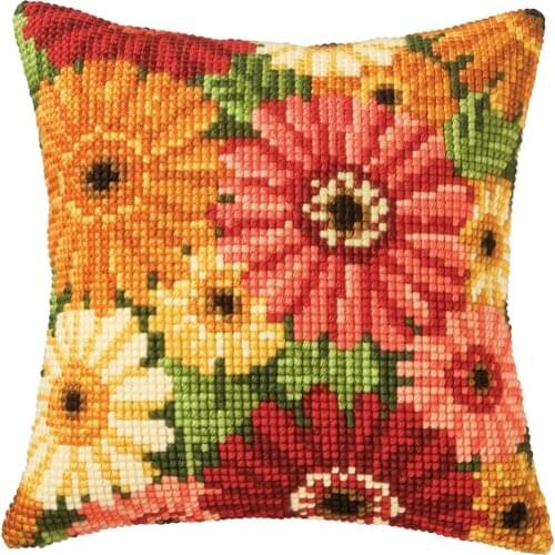 DIY Needlework Crafts SUMMER FLOWERS Cushion Cover Cross Stitch Printed Crewel Yarn Pillow Case Cross Stitch Kits for Embroidery