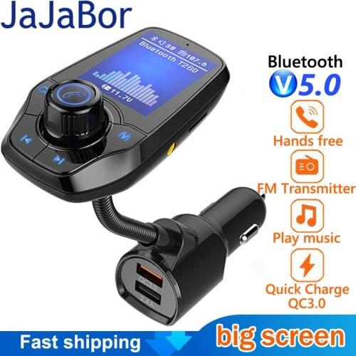 JaJaBor FM Transmitter Bluetooth 5.0 Carkit Handsfree Support TF Card U Disk Playback AUX Audio Receiver MP3 Player FM Modulator