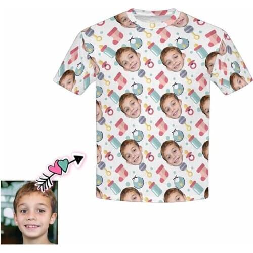 Custom Face Photo White Bottle Socks Kids All Over Print T-shirt Personalized Design Summer Casual Top Unique Gift For Children