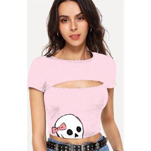Somepet Skull T-shirt Women Skeleton Tshirt Printed Lovely Tshirts Casual Pink T-shirts 3d Short Sleeve Summer Fashion Slim