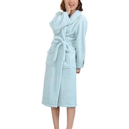 Newly Home Indoor Couple Solid Color Bathrobe Long Bathrobe For Men Women Warm Soft Plush Autumn Winter Sleepwear Bath Robe